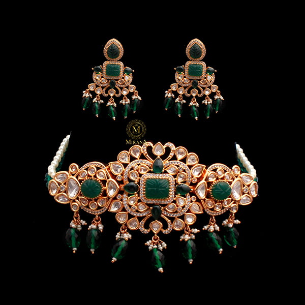 Mahira Emerald Green Polki Choker Set