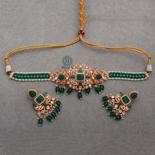 Mahira Emerald Green Polki Choker Set