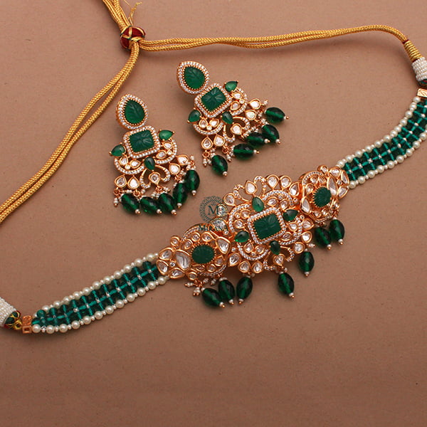 Mahira Emerald Green Polki Choker Set