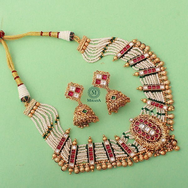 Nirvaya Ruby Green Antique Choker Set