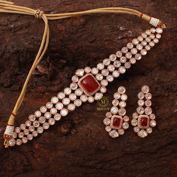 Amosha Ruby Polki Designer Choker Set