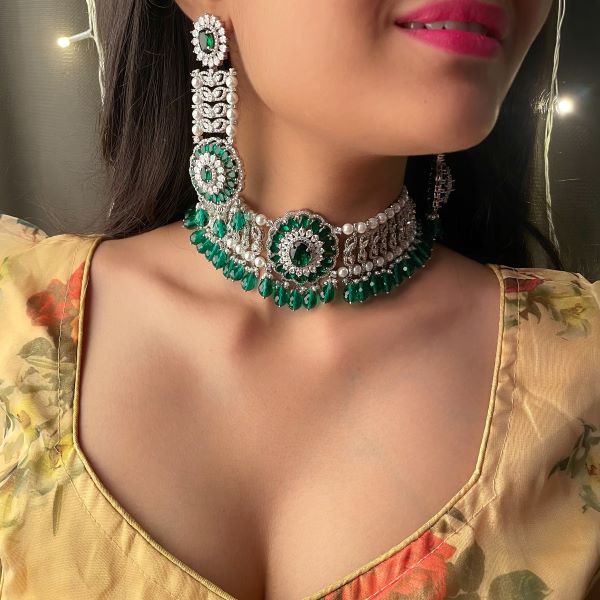 Kylie Emerald Green CZ Designer Choker Set