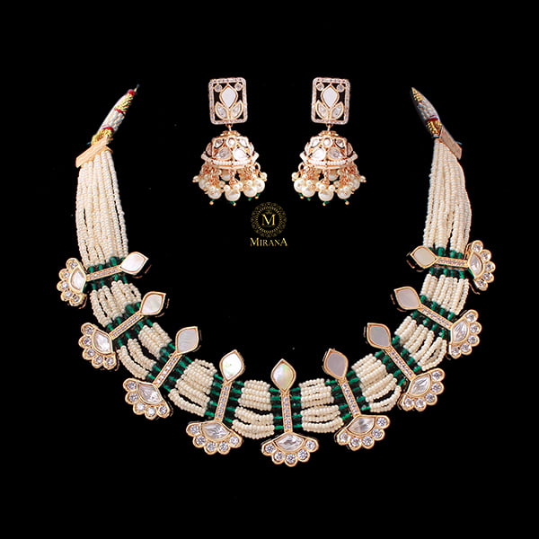 Sandhya Emerald Green MOP Polki Choker Set