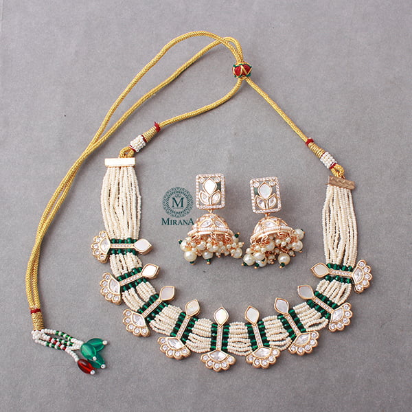 Sandhya Emerald Green MOP Polki Choker Set