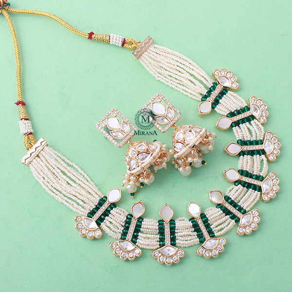 Sandhya Emerald Green MOP Polki Choker Set