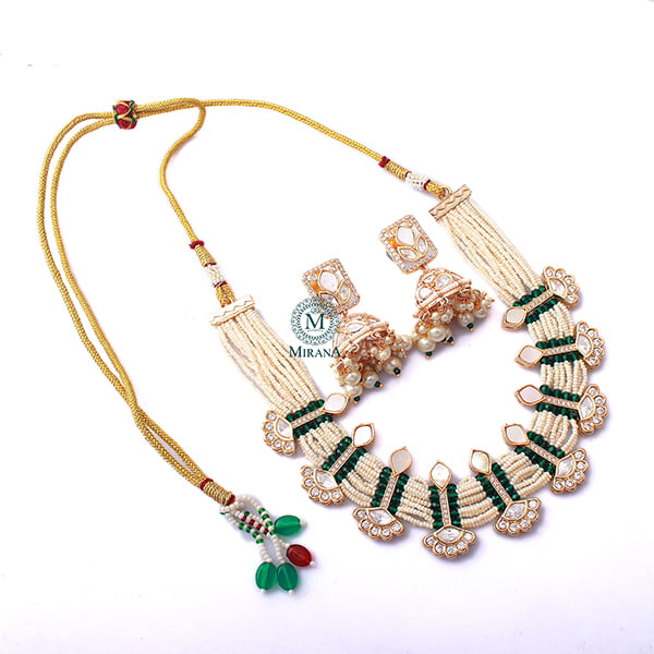 Sandhya Emerald Green MOP Polki Choker Set