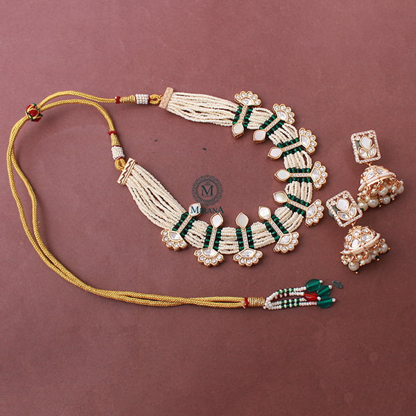 Sandhya Emerald Green MOP Polki Choker Set