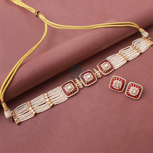 Lavana Ruby Polki Designer Choker Set