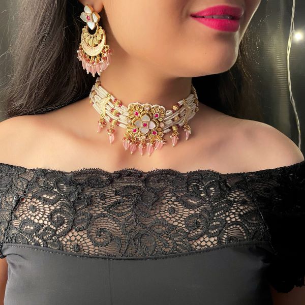 Samiksha Ruby MOP Designer Choker Set