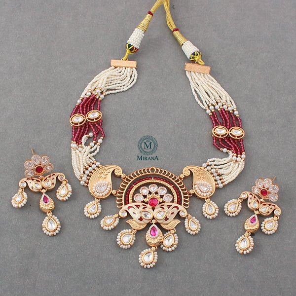 Sunhari Pearl Meenakari Polki Choker Set