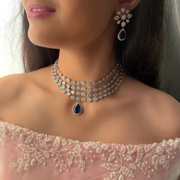 Sylvie Sapphire Blue Designer Choker Set