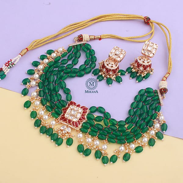 Sonakshi Pearl Layered Polki Designer Choker Set