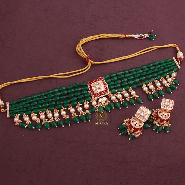 Sonakshi Pearl Layered Polki Designer Choker Set