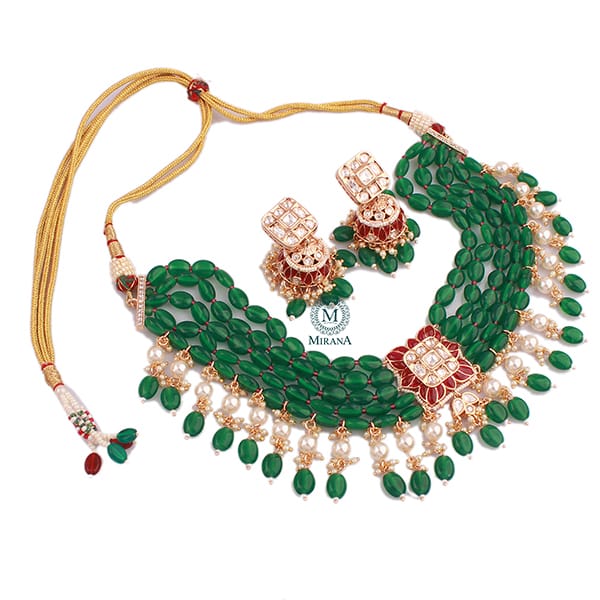 Sonakshi Pearl Layered Polki Designer Choker Set