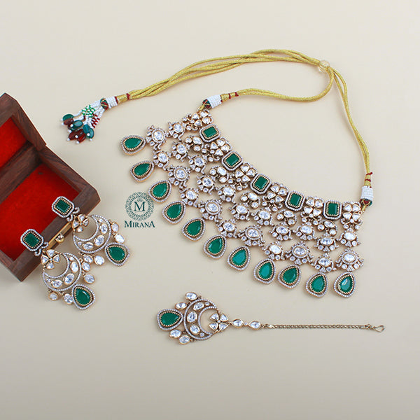 Roopam Emerald Green Polki Designer Choker Set