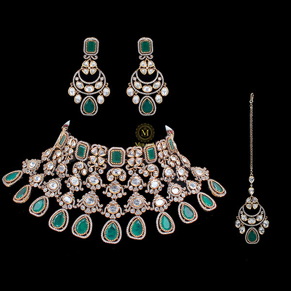 Roopam Emerald Green Polki Designer Choker Set