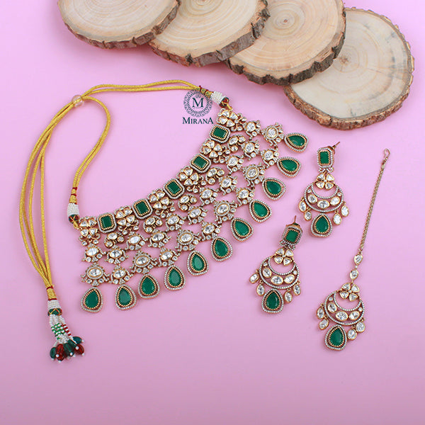 Roopam Emerald Green Polki Designer Choker Set