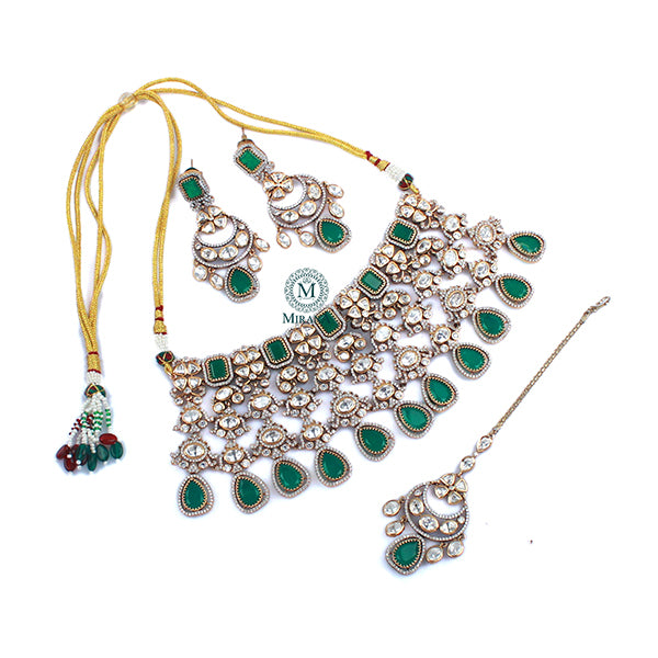 Roopam Emerald Green Polki Designer Choker Set