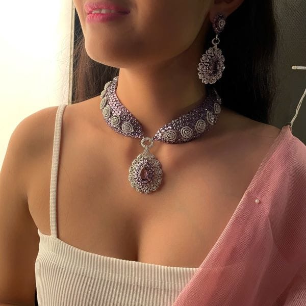 Cindrella Lavender Polki CZ Designer Choker Set