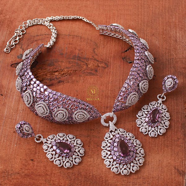 Cindrella Lavender Polki CZ Designer Choker Set