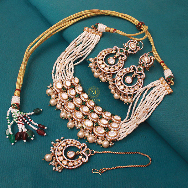 Fida Emerald Green Pearl Polki Designer Choker Set