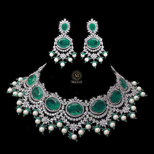 Verocia Emerald Green Pearl Designer Choker Set