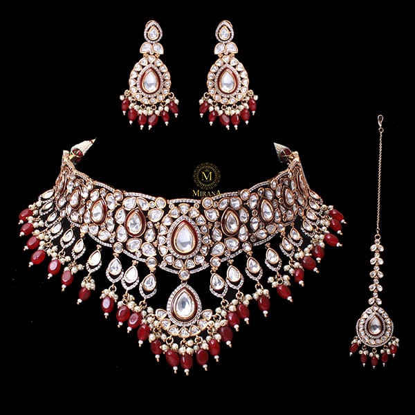 Mohita Ruby Pearl Polki Designer Choker Set