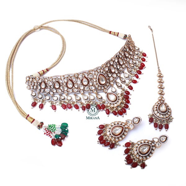 Mohita Ruby Pearl Polki Designer Choker Set