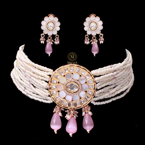 Nishi Pastel Pink Polki Designer Choker Set