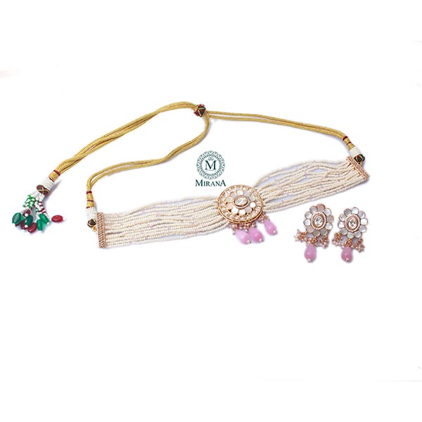 Nishi Pastel Pink Polki Designer Choker Set