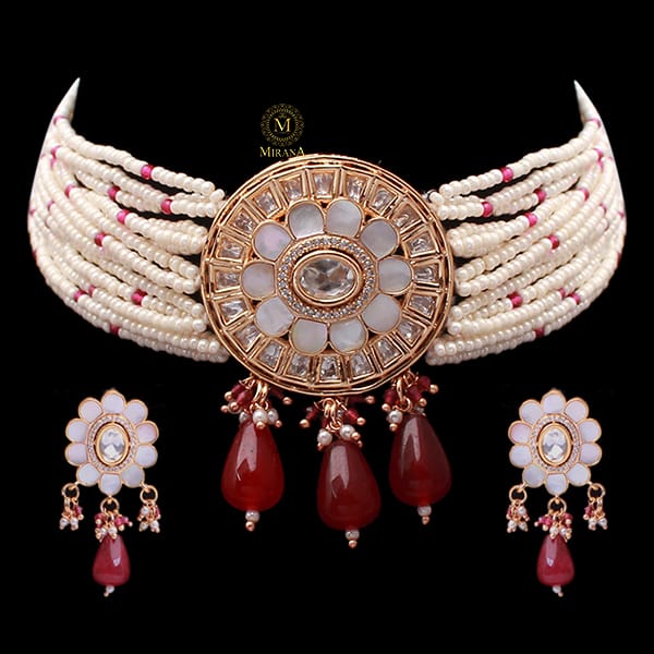 Nishi Ruby Polki MOP Designer Choker Set