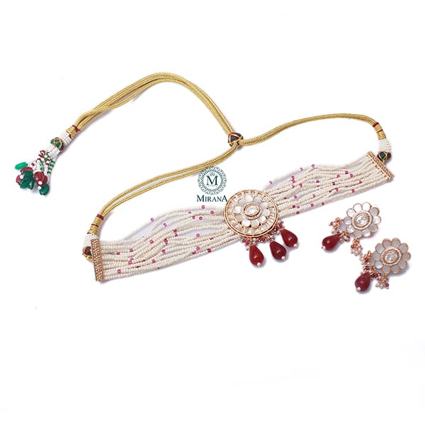 Nishi Ruby Polki MOP Designer Choker Set