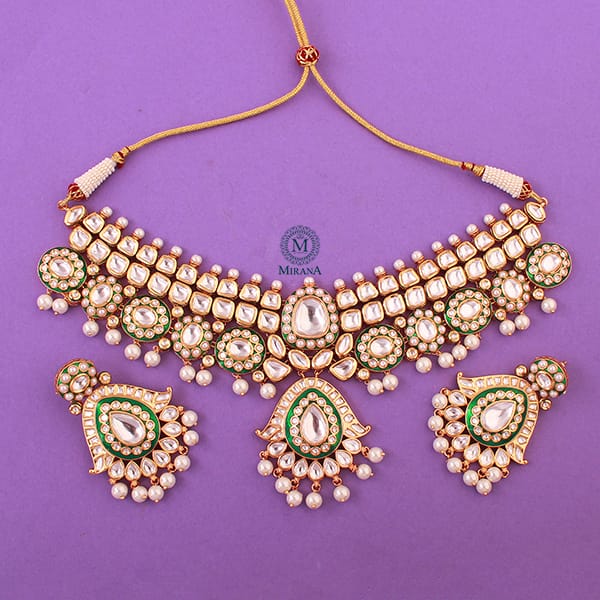 Aanandi Emerald Green Polki Designer Choker Set