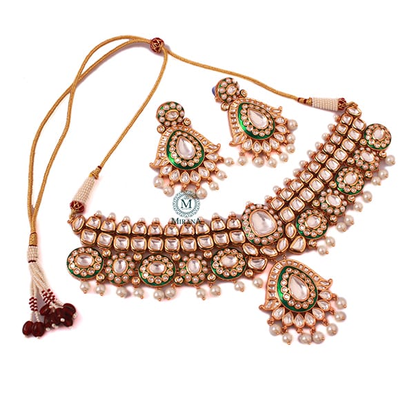 Aanandi Emerald Green Polki Designer Choker Set