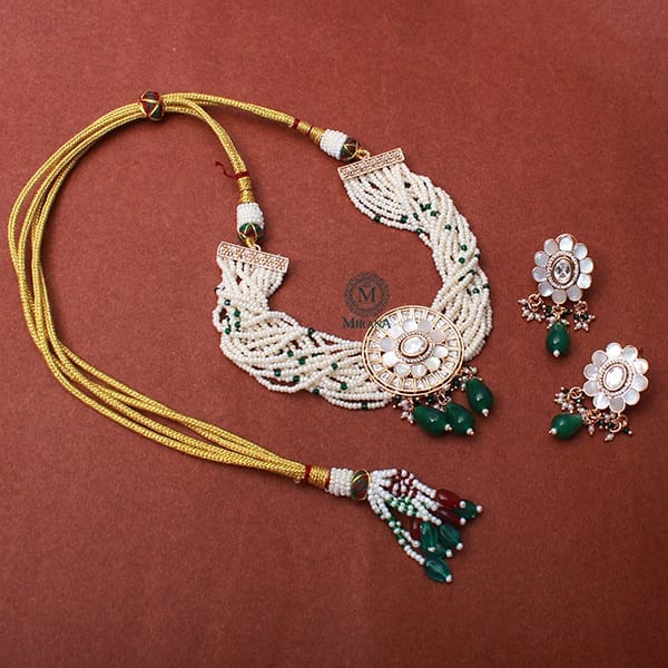 Nishi Emerald Green Polki MOP Choker Set