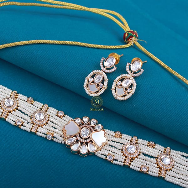 Mishti Ivory Polki Designer Choker Set