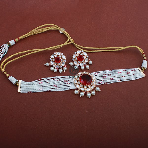 Simmi Ruby Pearl Polki Designer Choker Set