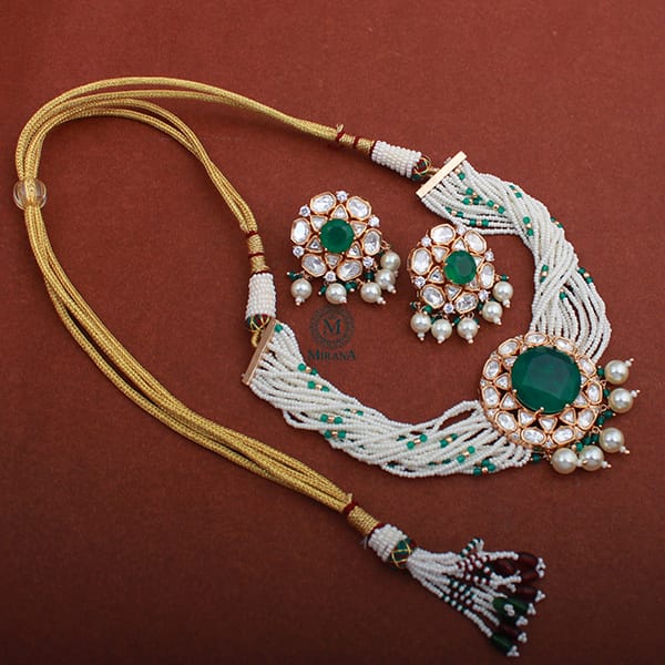 Simmi Emerald Green Polki Designer Choker Set