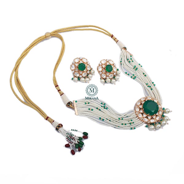 Simmi Emerald Green Polki Designer Choker Set