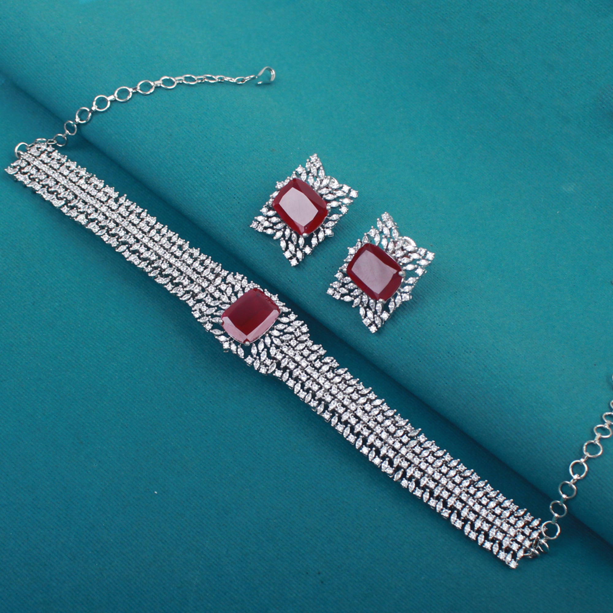 Simi Ruby CZ Designer Choker Set