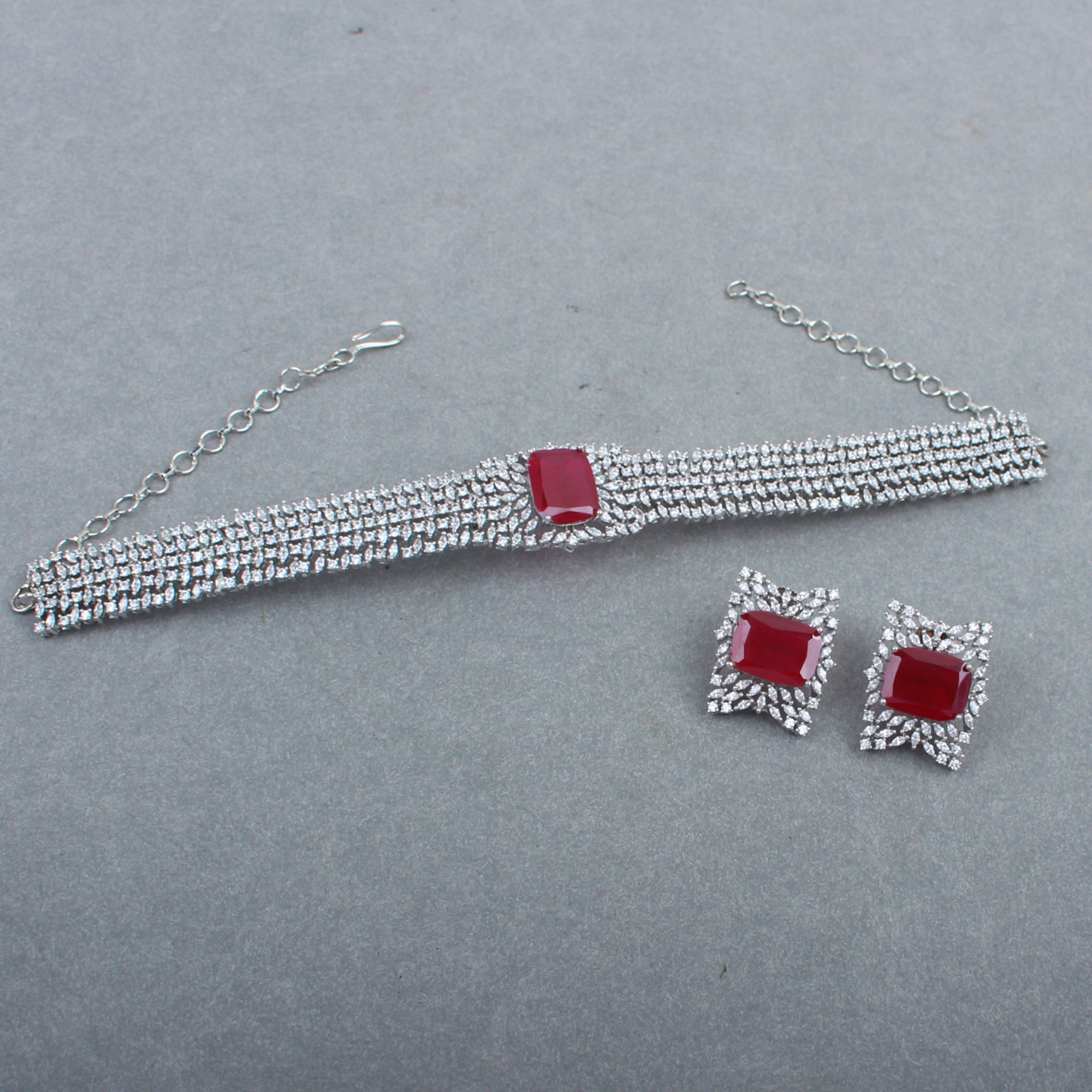 Simi Ruby CZ Designer Choker Set