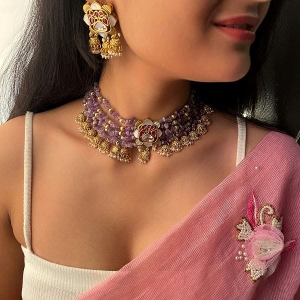 Ritvika Lavender MOP Polki Designer Choker Set