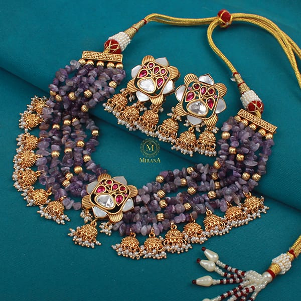 Ritvika Lavender MOP Polki Designer Choker Set