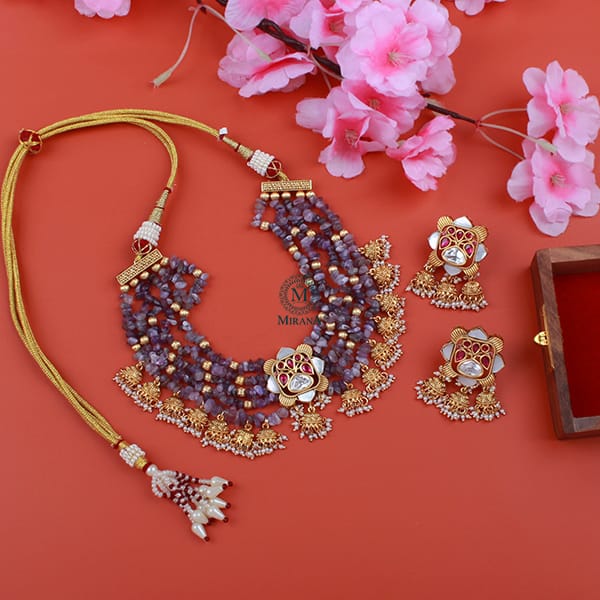 Ritvika Lavender MOP Polki Designer Choker Set