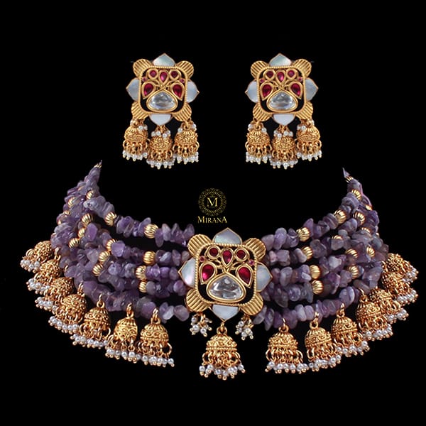 Ritvika Lavender MOP Polki Designer Choker Set