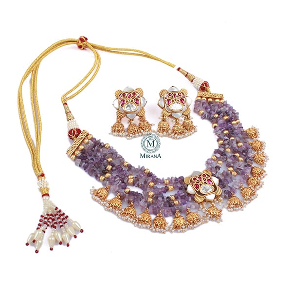 Ritvika Lavender MOP Polki Designer Choker Set