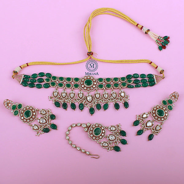 Vedika Emerald Green Polki Designer Choker Set