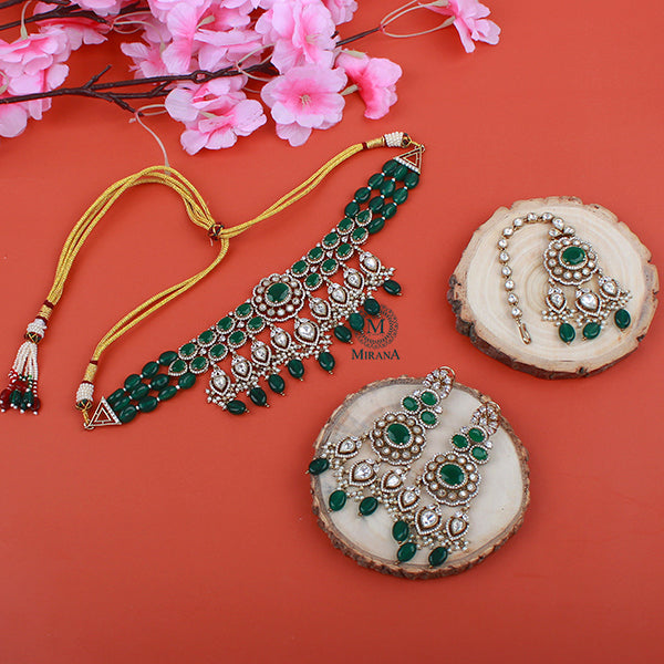 Vedika Emerald Green Polki Designer Choker Set