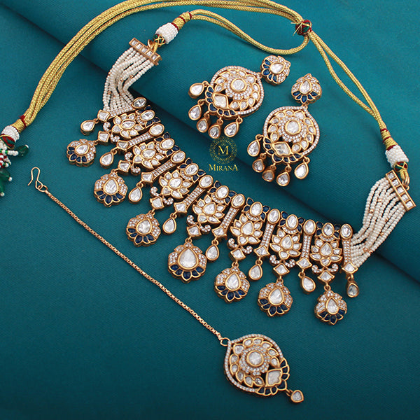 Amrai Sapphire Blue Polki Designer Choker Set