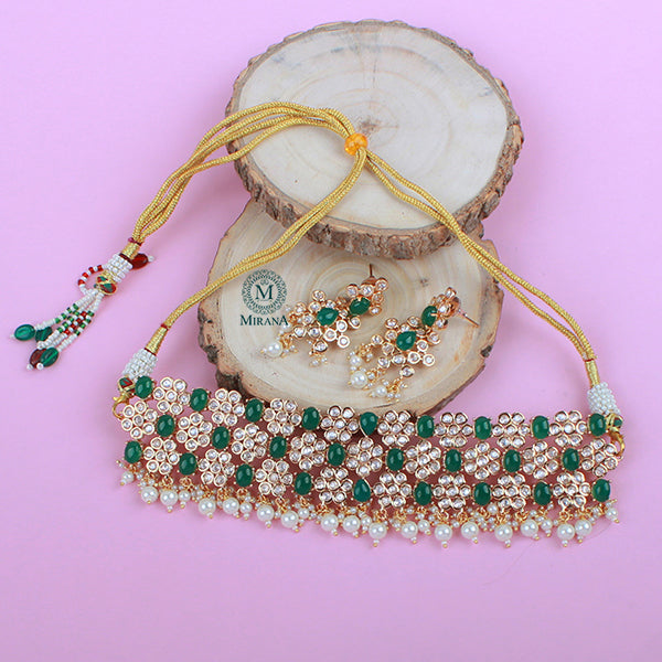 Taniya Emerald Green Polki Choker Set